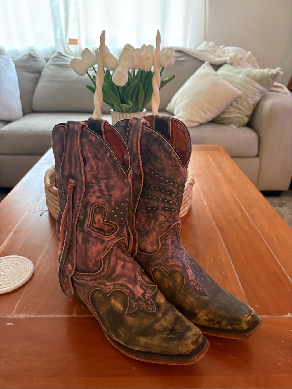 Dan Post Distressed Brown Heart-Accent Western Boots